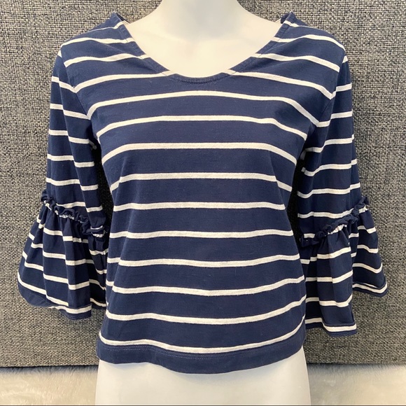 Madewell Irwin Stripe Ruffle Bell Sleeve Blouse XS - Picture 4 of 7